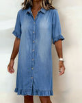 Belinda| Comfortabele denim jurk met flatterende ruches