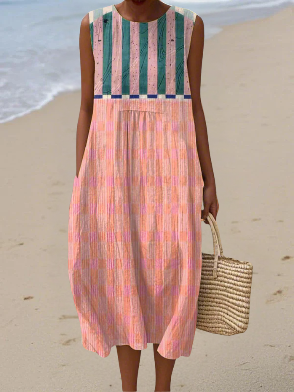 Lily Gestreepte pastelkleurige midi-jurk