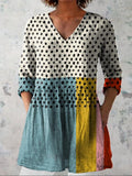 Lillian | Geometrische Dots V-Hals Shirt