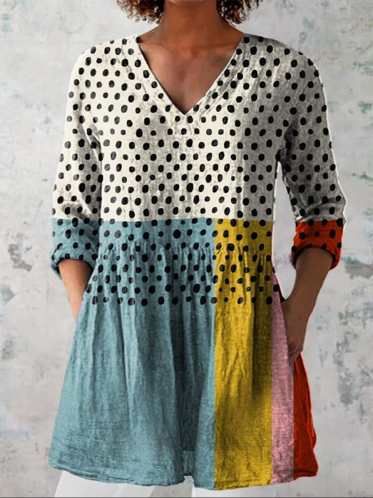 Lillian | Geometrische Dots V-Hals Shirt
