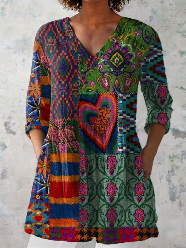 Mia | Boho Bloemen V-Hals Shirt