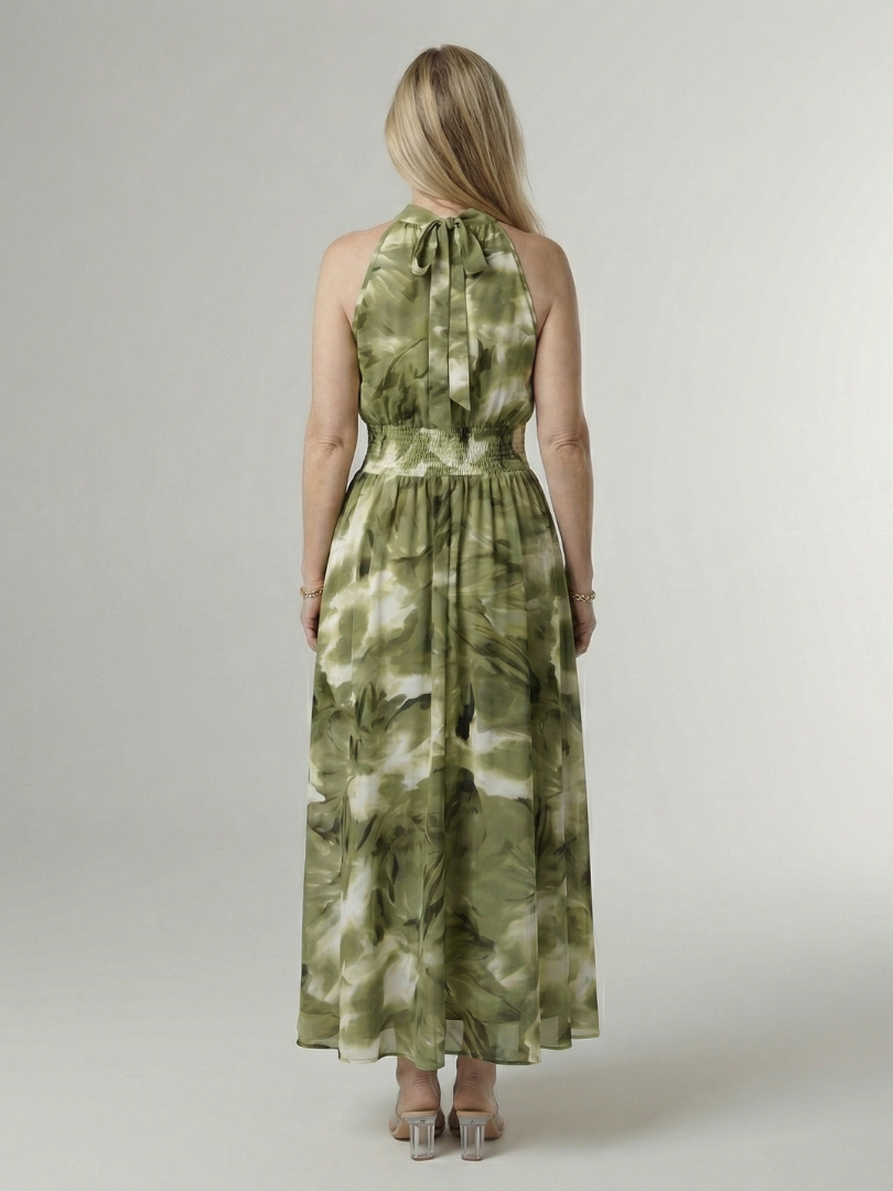 Sylin | Geplooide Halter Midi Jurk