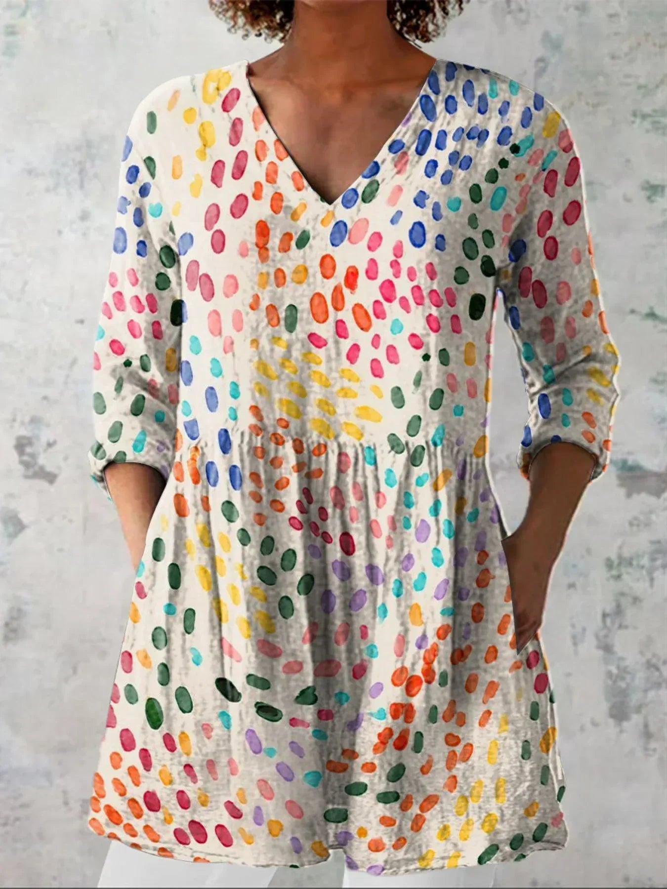 Hannah | Waterverf Polka Dot V-Hals Shirt