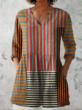 Avery | Gestreepte Patchwork V-hals Shirt