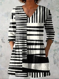 Evelyn | Abstracte Streep V-Hals Shirt