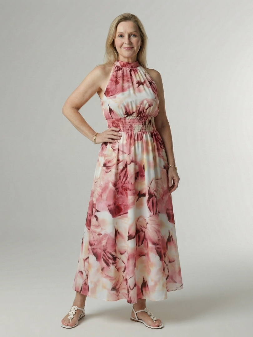 Sylin | Geplooide Halter Midi Jurk