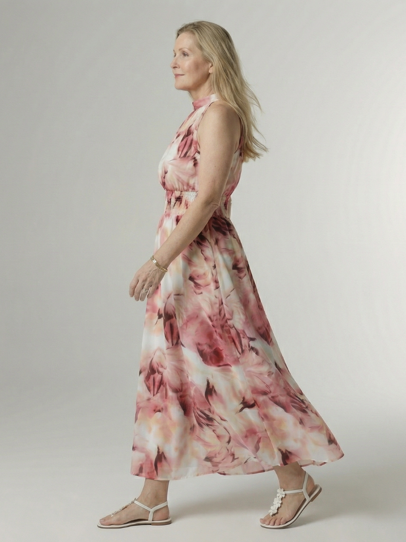 Sylin | Geplooide Halter Midi Jurk