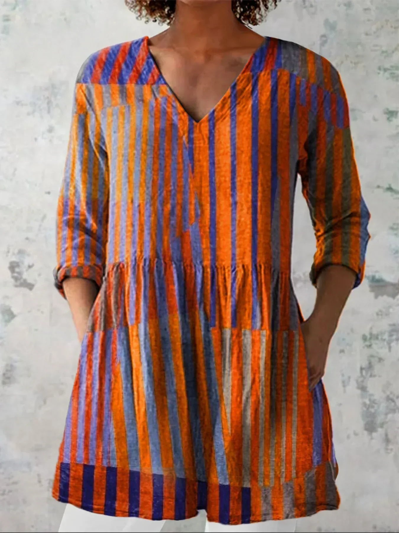Layla | Kleurblok Stripe V-hals Shirt