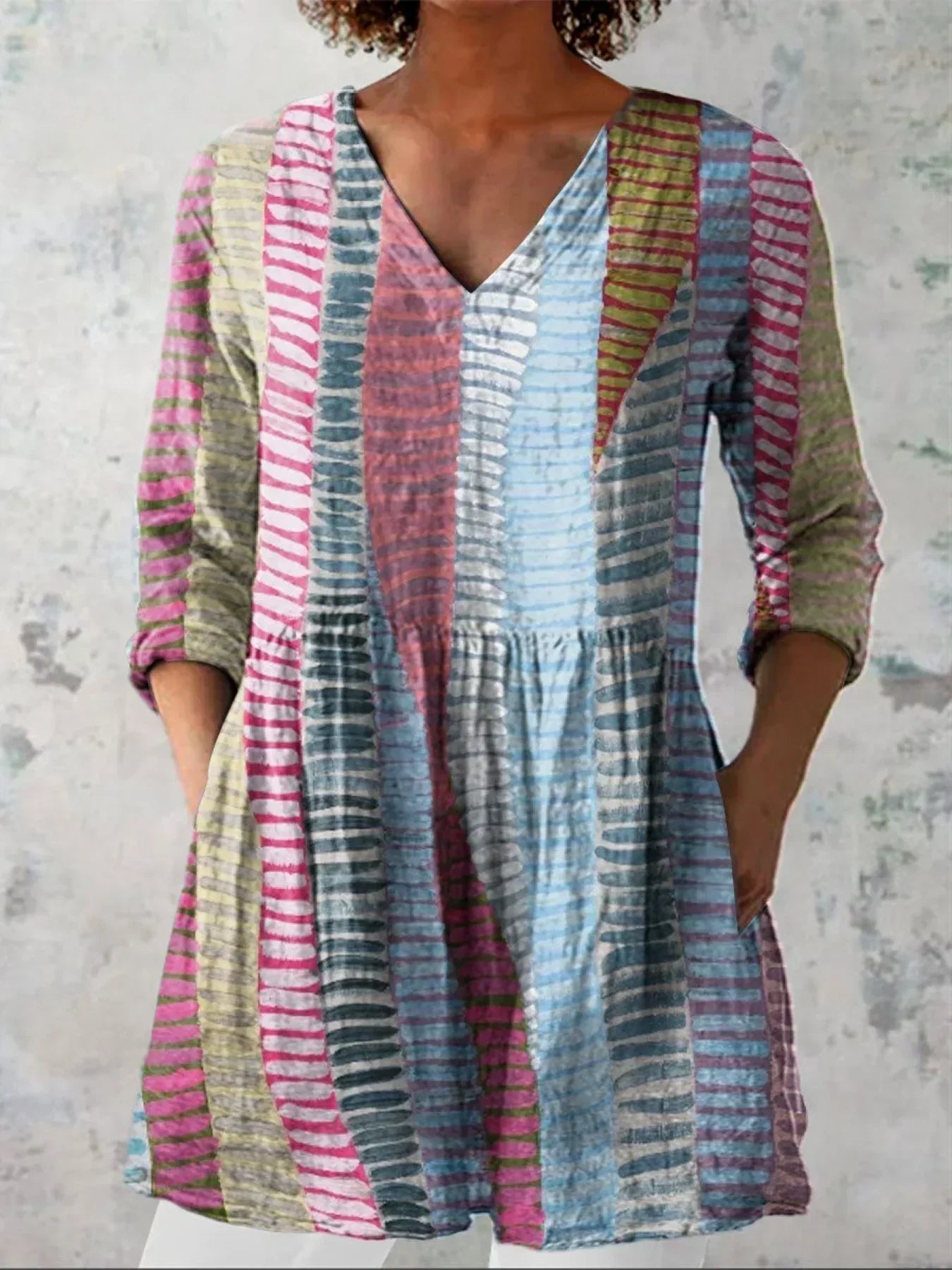 Eleanor | Kleurblok Lijn V-Hals Shirt