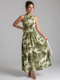 Olivia | Geplooide Taille Abstracte Print Midi Jurk