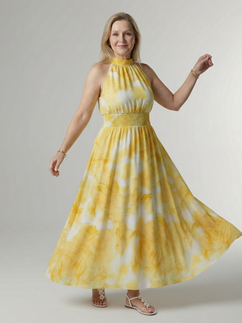 Sylin | Geplooide Halter Midi Jurk