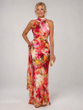 Elisabetta | Halter Nek Bloemenprint Maxi Jurk