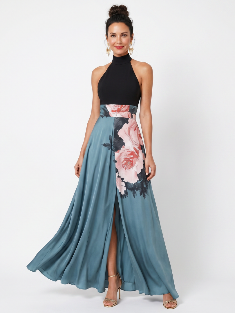 Olympas | Halter Bodice Bloemenrok Maxi Jurk