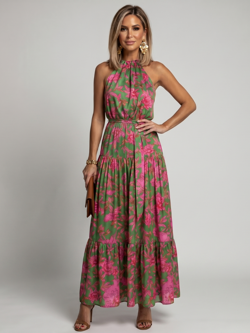 Rowen | Gedrapeerde Halter Midi-jurk