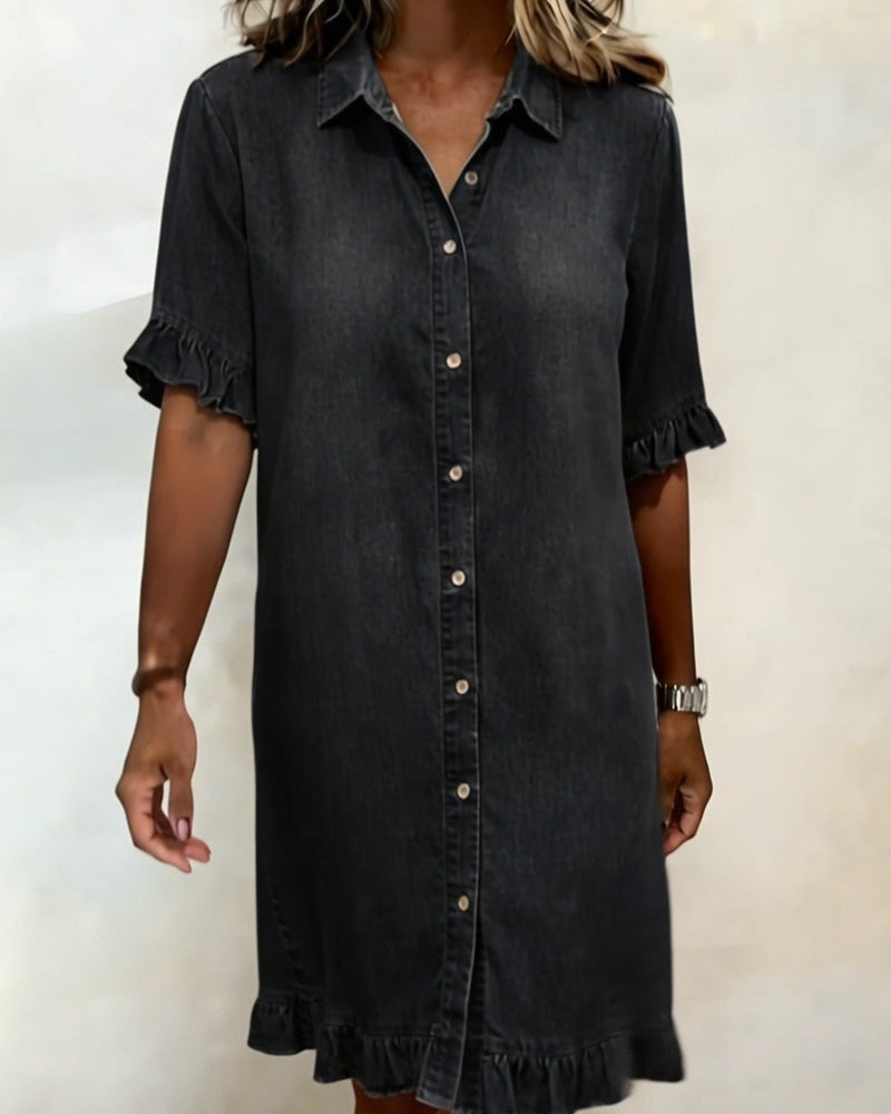 Belinda| Comfortabele denim jurk met flatterende ruches