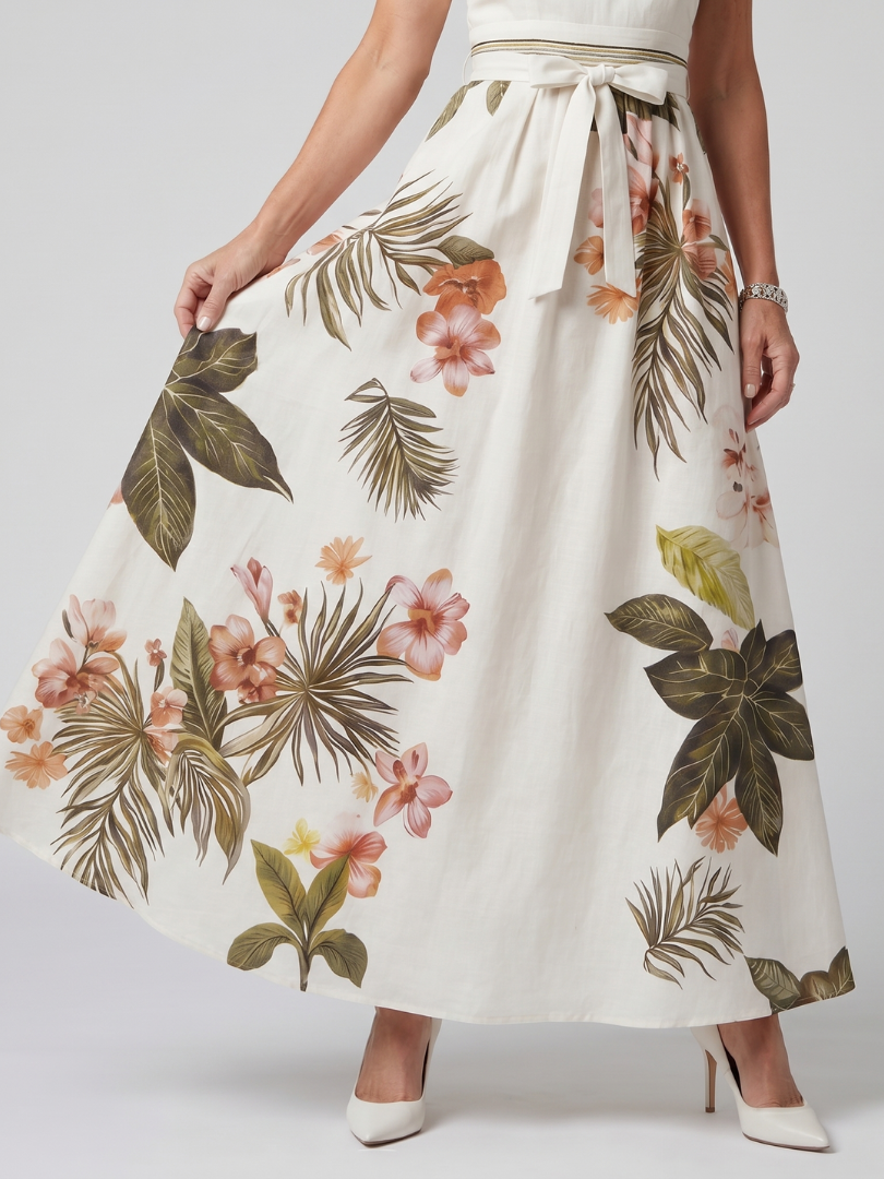 Weide | Gedrapeerde Halter Botanische Paneel Maxi Jurk