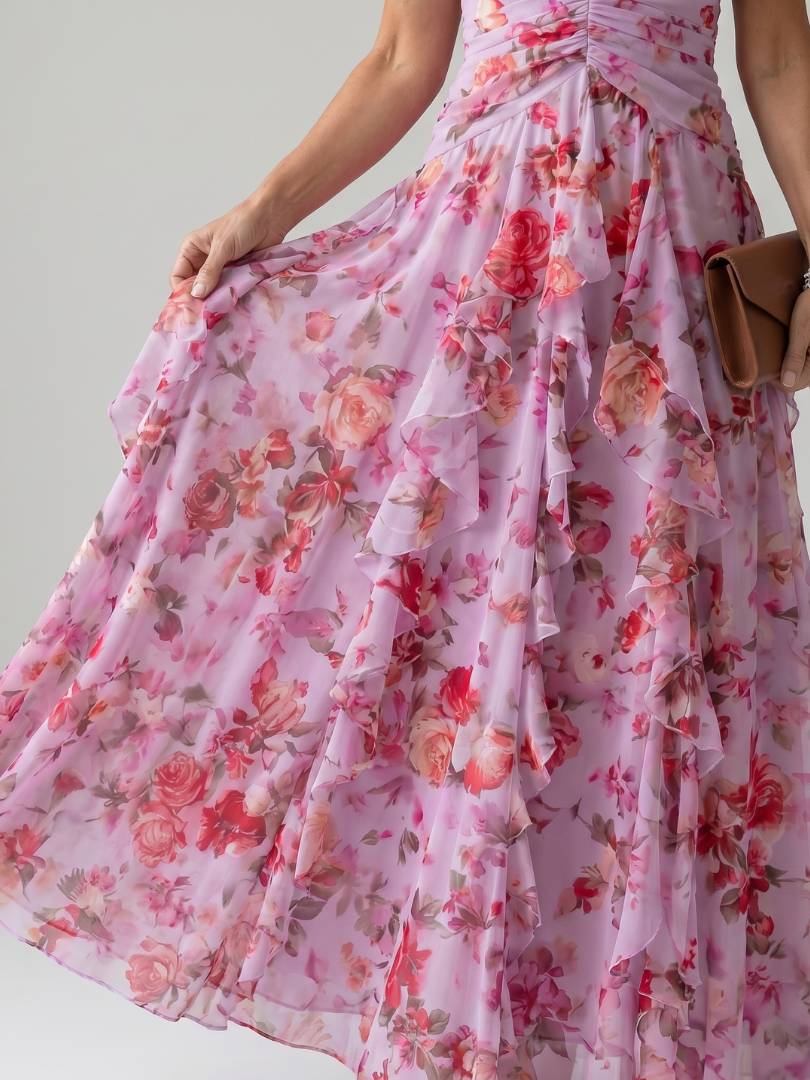 Nori | Halter Nek Rimpel Bodice Bloemen Maxi Jurk