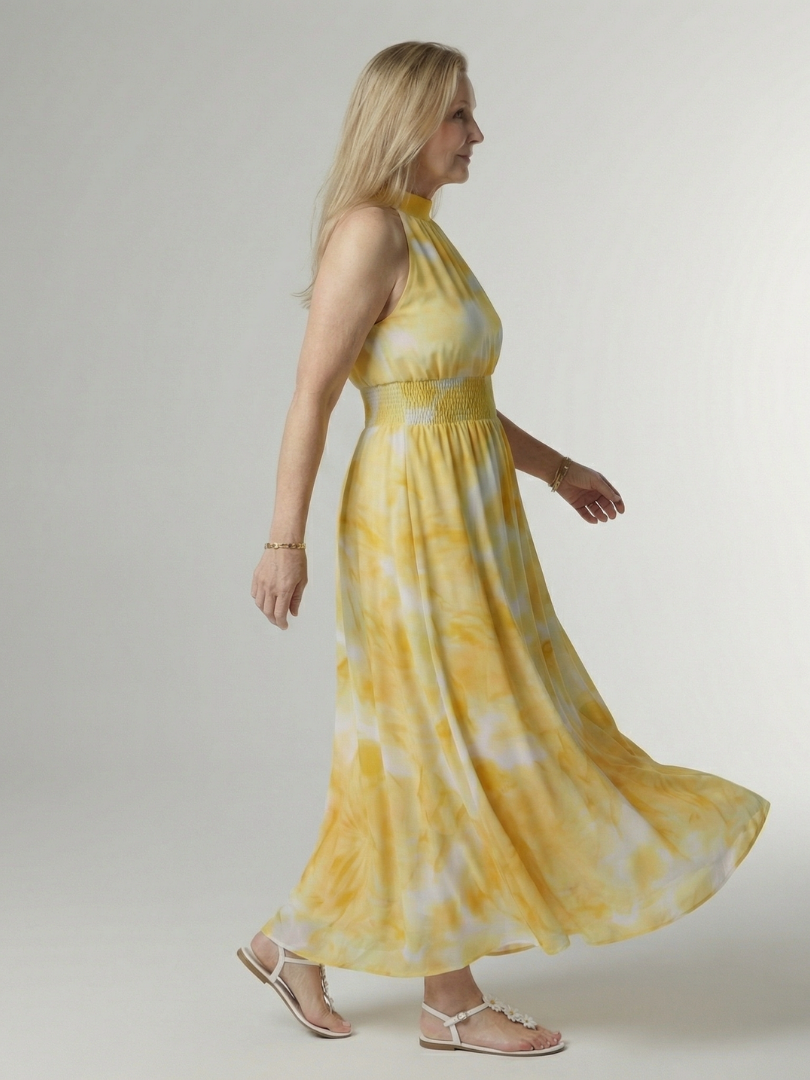 Sylin | Geplooide Halter Midi Jurk