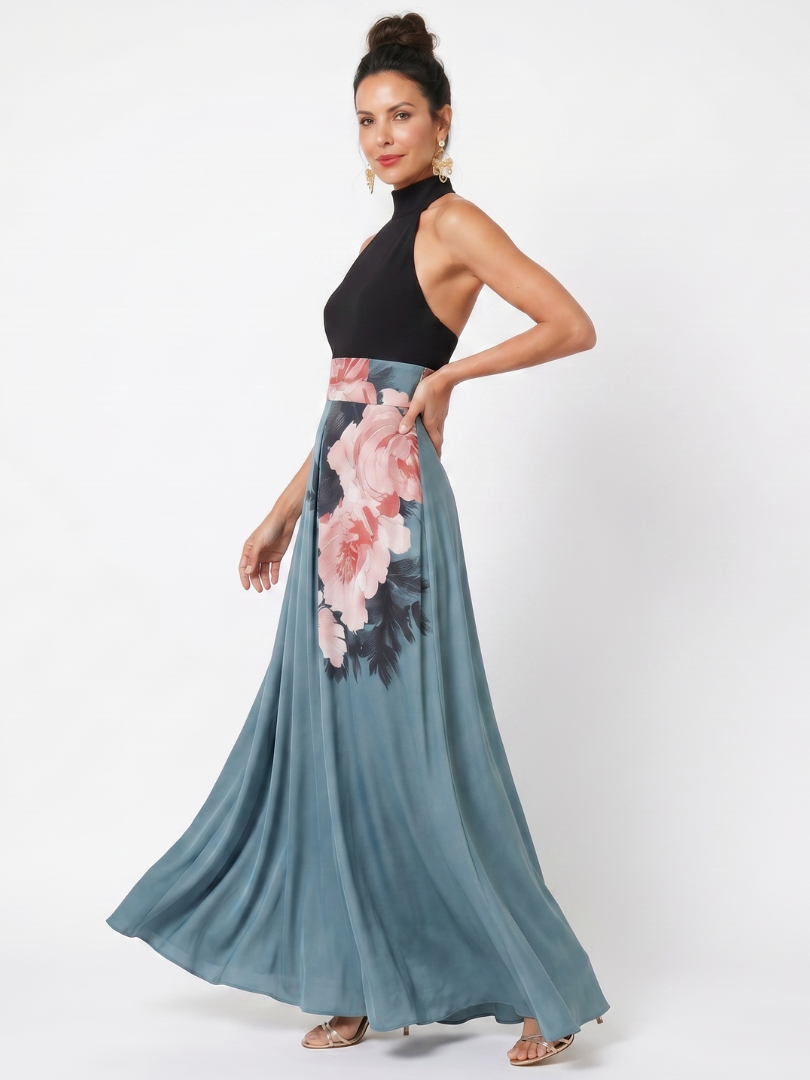 Olympas | Halter Bodice Bloemenrok Maxi Jurk