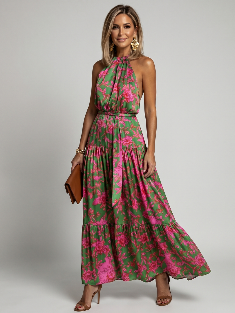 Rowen | Gedrapeerde Halter Midi-jurk