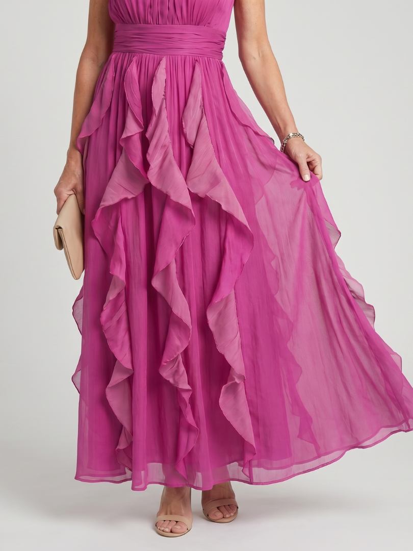 Orea | Maxi-jurk met hoge hals en geplooide ruffle-lagen