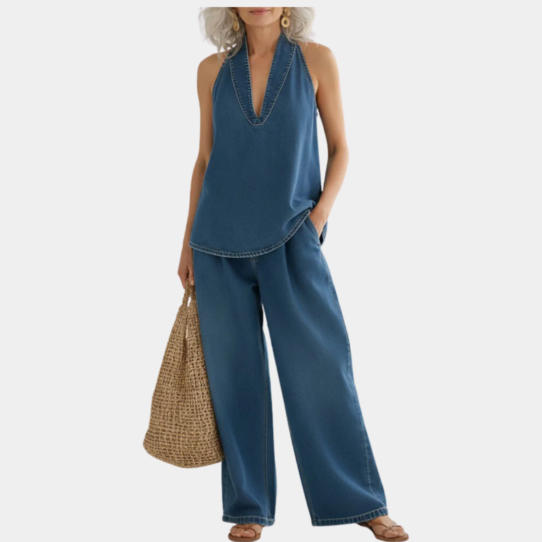 Saylor - Vintage Gewassen Zachte Denim-Look Twee-Delige Set