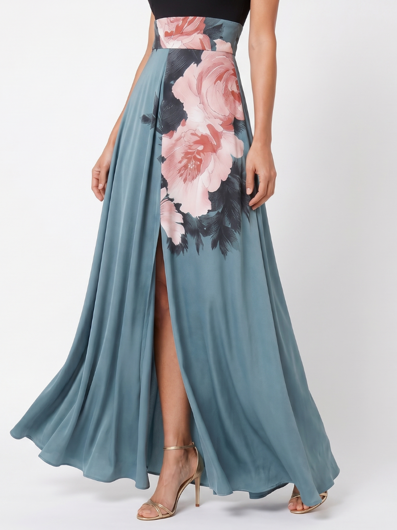 Olympas | Halter Bodice Bloemenrok Maxi Jurk