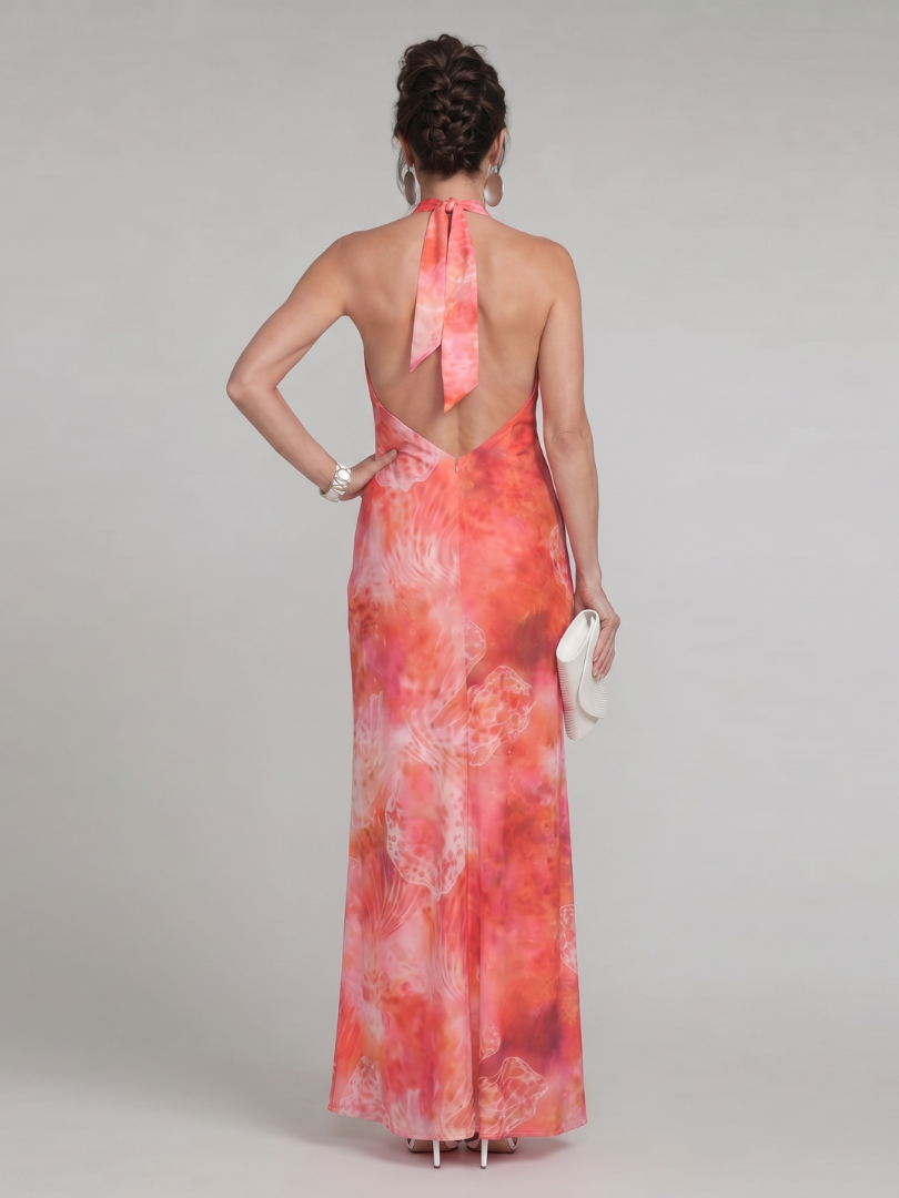 Coraline | Halternek Geprinte Maxi-jurk