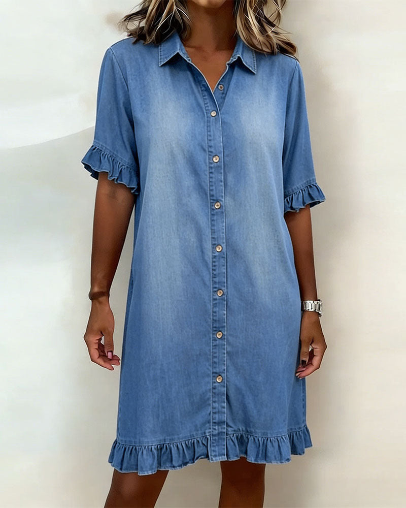 Belinda| Comfortabele denim jurk met flatterende ruches