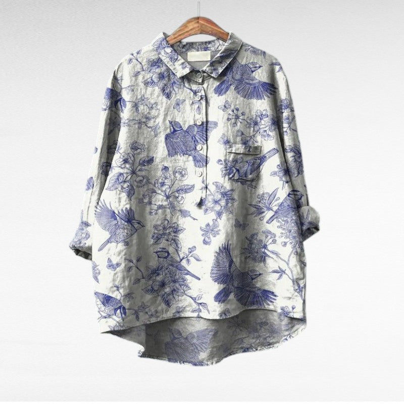 Séraphine | Artistieke Bloes met Bloemenprint