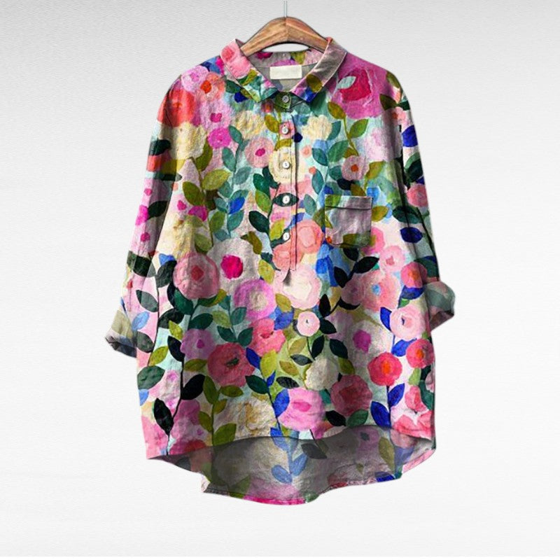 Séraphine | Artistieke Bloes met Bloemenprint