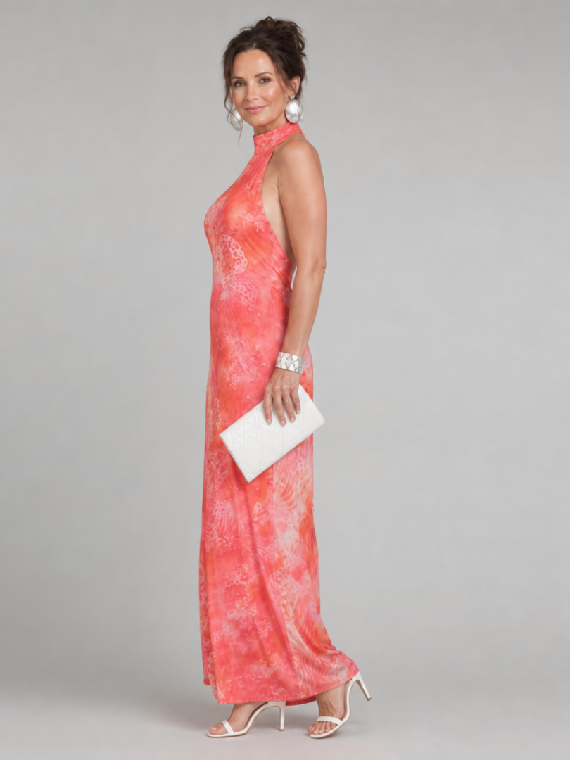 Coraline | Halternek Geprinte Maxi-jurk