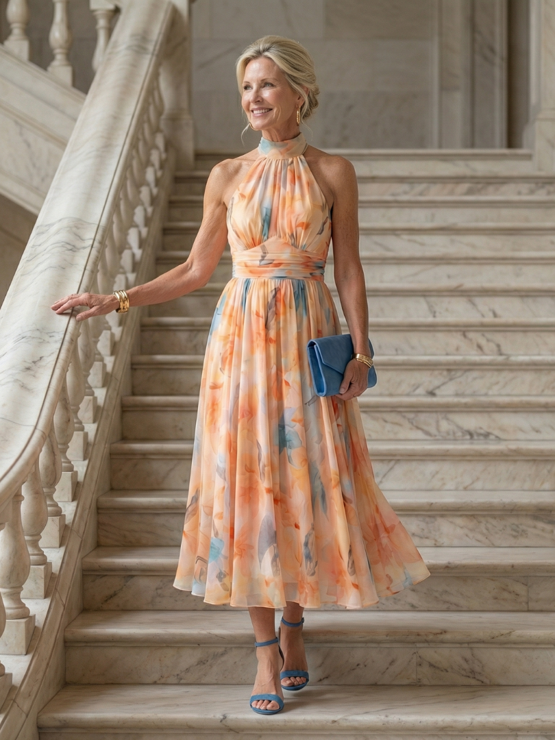 Elin | Zachte Halter Midi Jurk