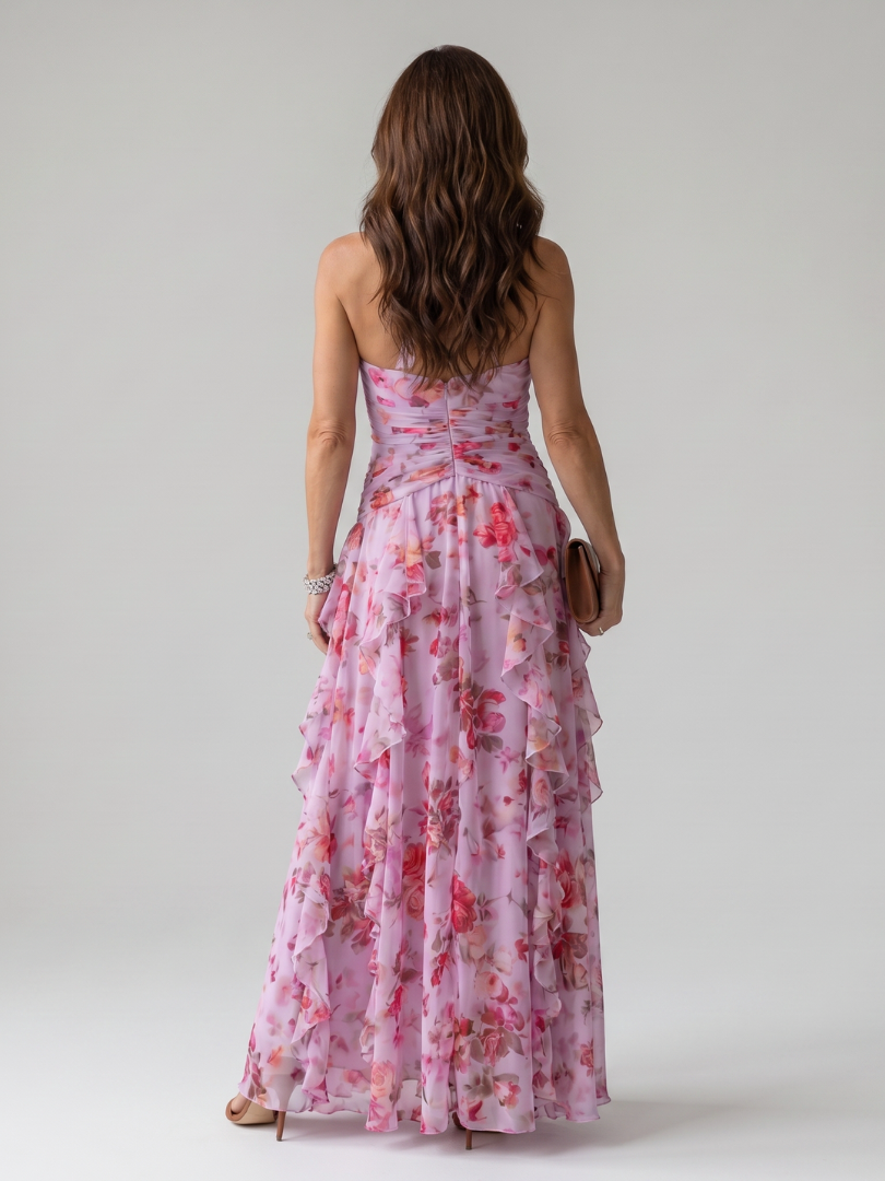 Nori | Halter Nek Rimpel Bodice Bloemen Maxi Jurk
