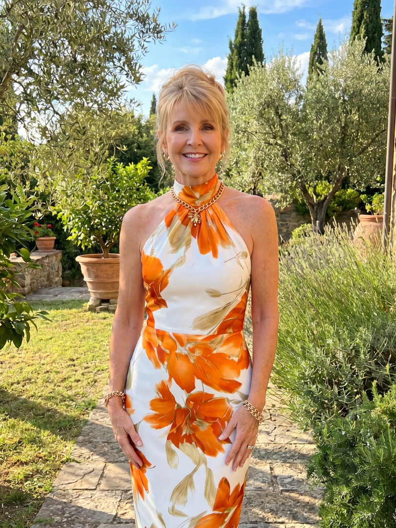 Zinnara | Halter Nek Bloemenprint Midi Jurk