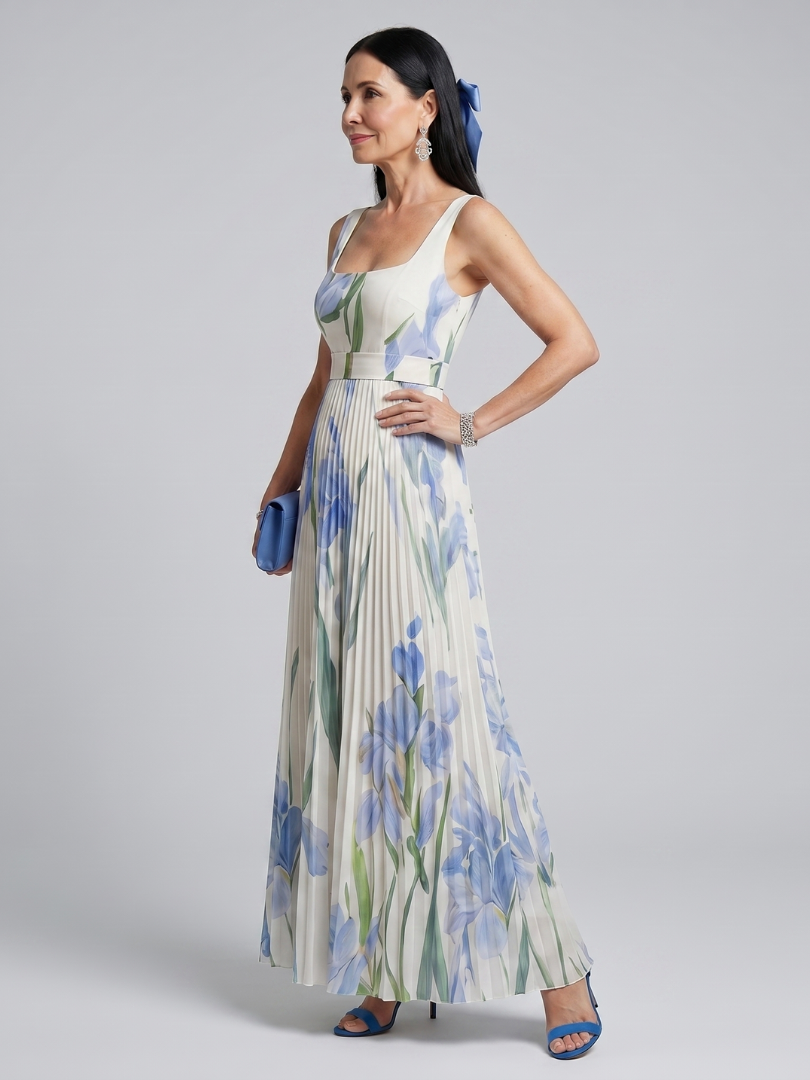 Ophelia | Mouwloze Midi-jurk met Vierkante Hals en Bloemenprint