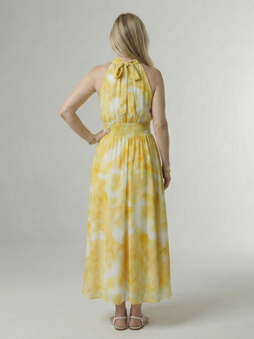 Sylin | Geplooide Halter Midi Jurk