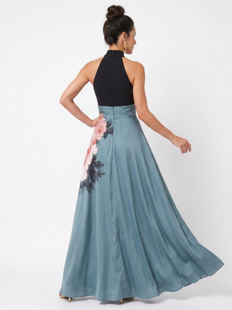 Olympas | Halter Bodice Bloemenrok Maxi Jurk