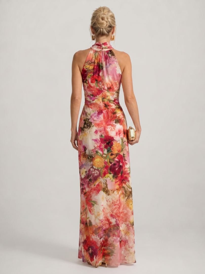 Elisabetta | Halter Nek Bloemenprint Maxi Jurk