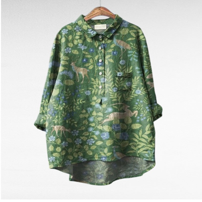 Séraphine | Artistieke Bloes met Bloemenprint