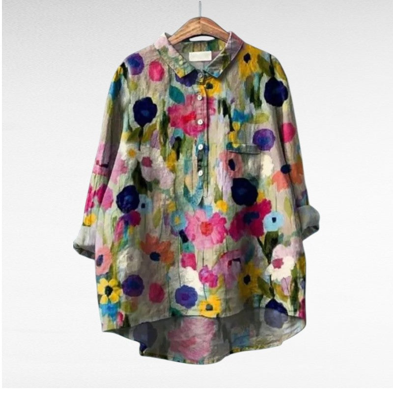 Séraphine | Artistieke Bloes met Bloemenprint