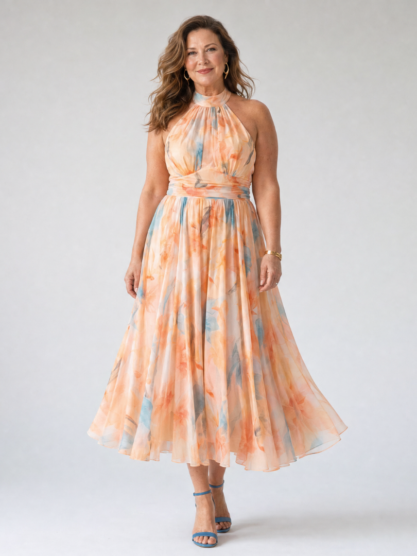Elin | Zachte Halter Midi Jurk
