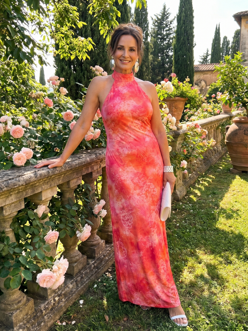 Coraline | Halternek Geprinte Maxi-jurk