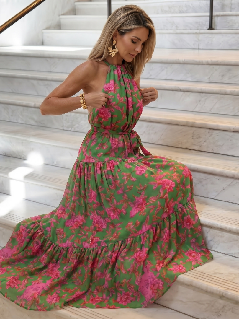 Rowen | Gedrapeerde Halter Midi-jurk