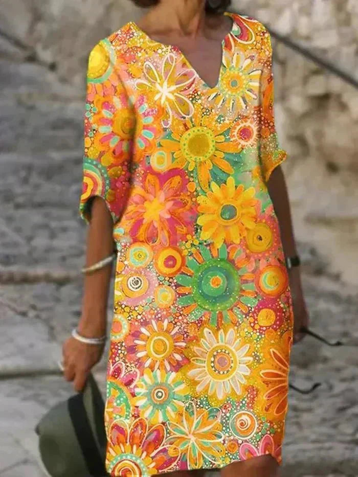 Leila | Levendige Bloemen Midi Jurk