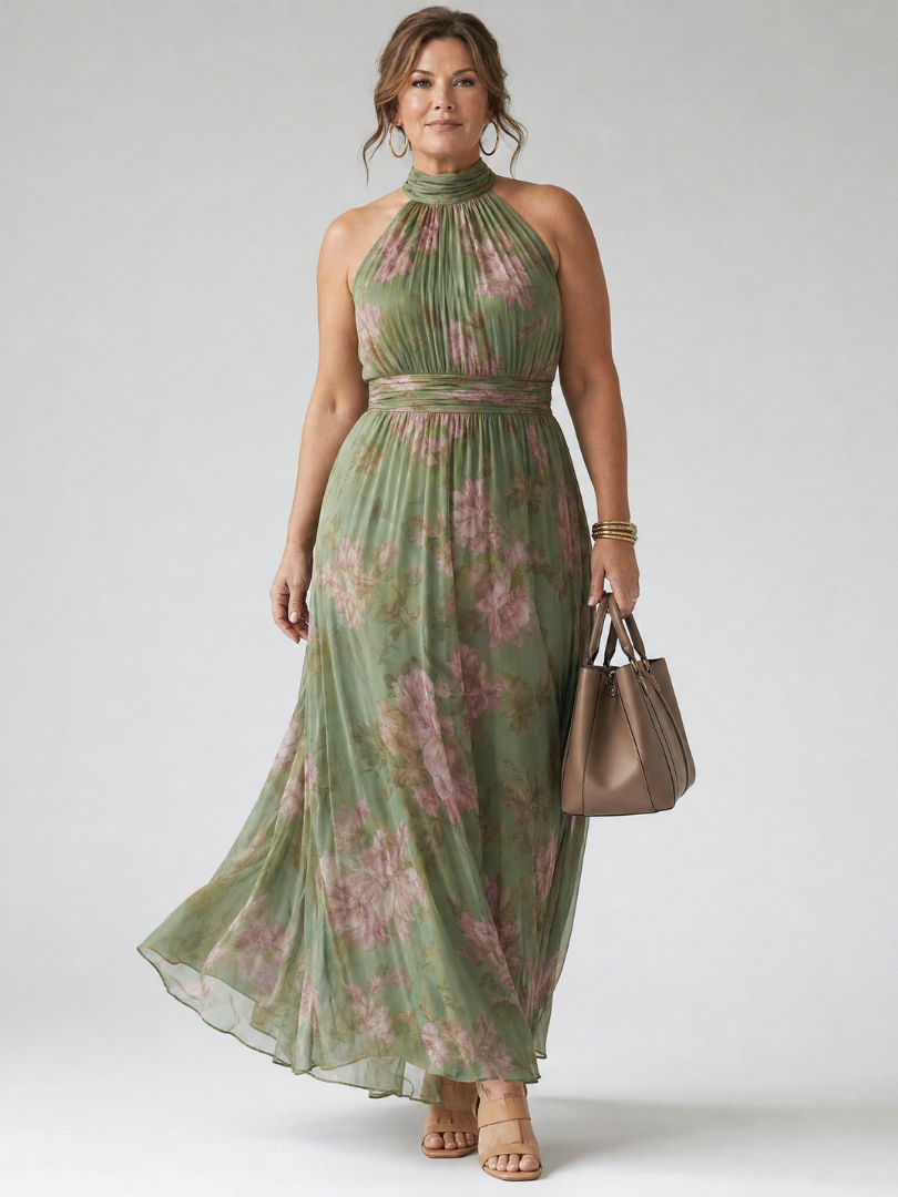 Mirelle | Geplooide Halter Midi Jurk