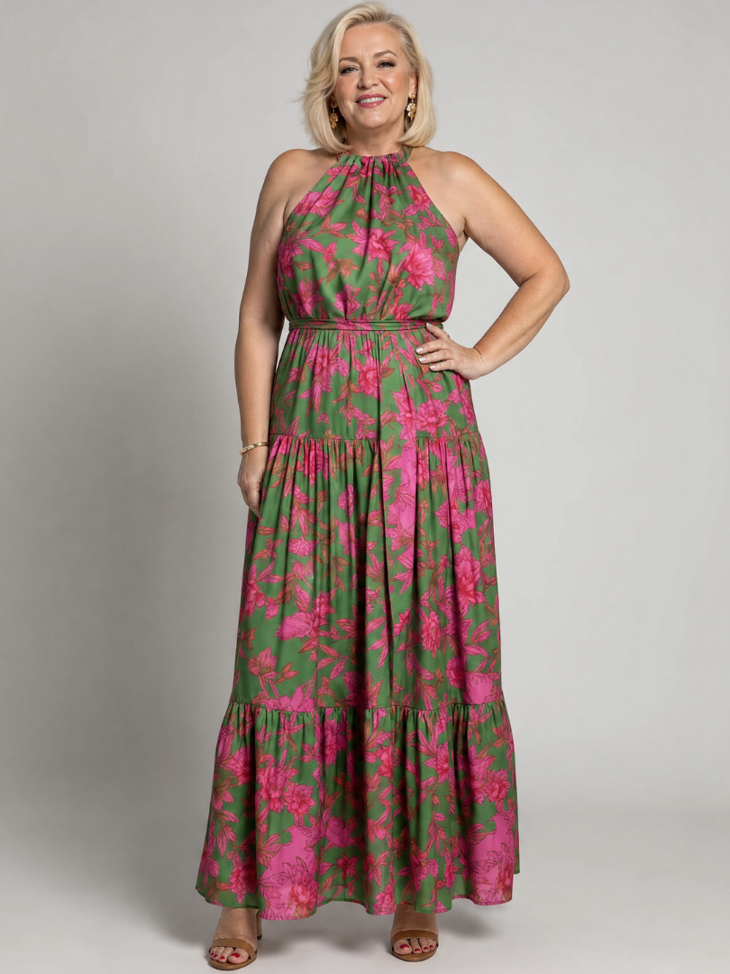 Rowen | Gedrapeerde Halter Midi-jurk