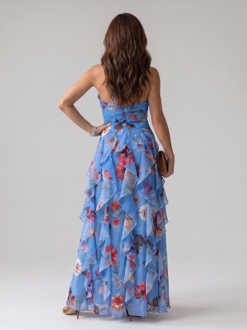 Nori | Halter Nek Rimpel Bodice Bloemen Maxi Jurk