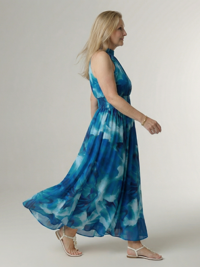 Sylin | Geplooide Halter Midi Jurk