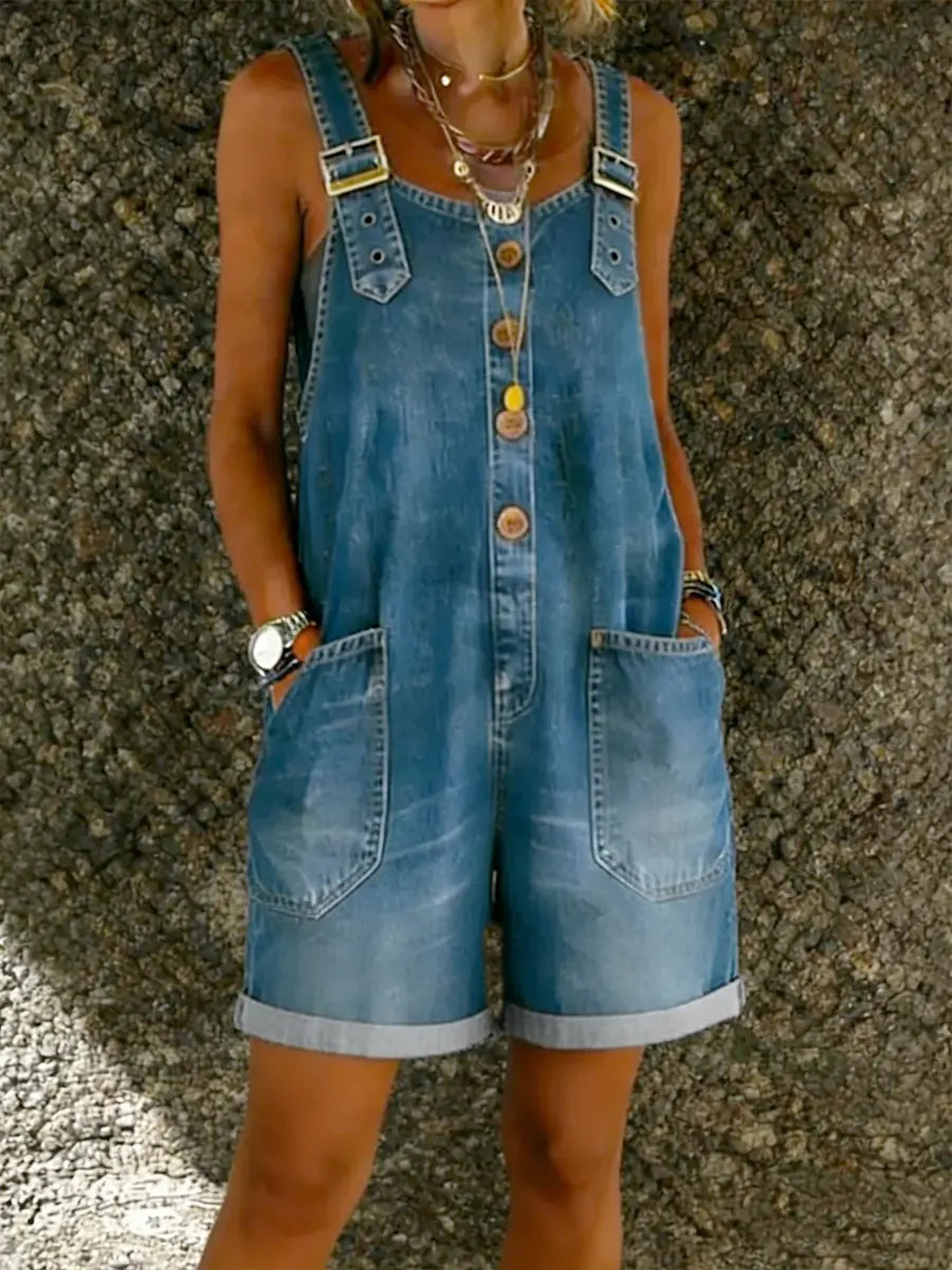 Zoë | Denim Playsuit met Schouderbanden